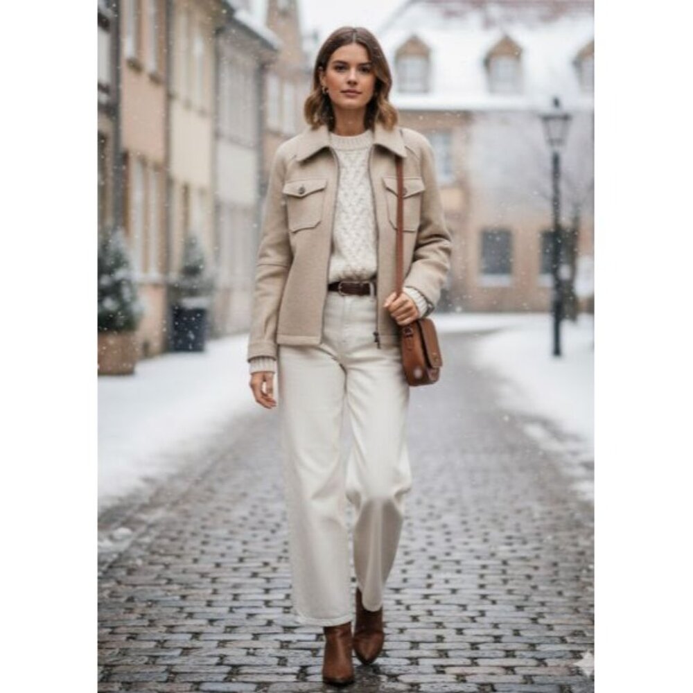 Avec Les Filles Womens Zip-Up Wool Blend Shacket Jacket S Beige - Picture 4 of 12